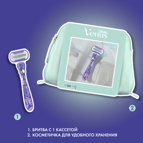 Подарочный набор Gillette Venus Swirl с 1 сменной кассетой и косметичкой Venus