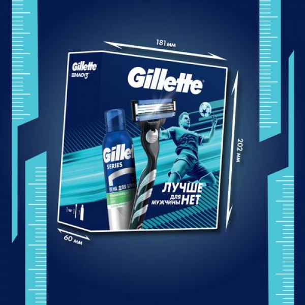 Подарочный набор Gillette Mach3 Бритва с 1 сменной кассетой + Пена для бритья Gillette Series успокаивающая, 200мл