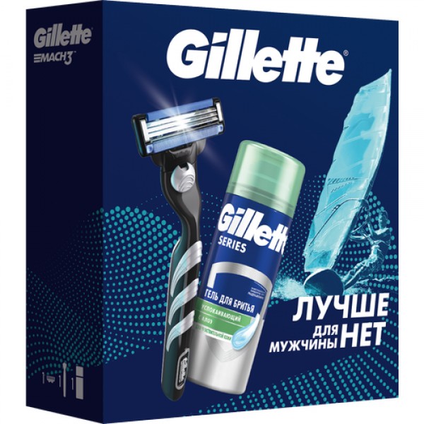 Подарочный набор Gillette Mach3 Бритва с 1 сменной кассетой + Гель для бритья Gillette Series для чувствительной кожи Алоэ, 75мл