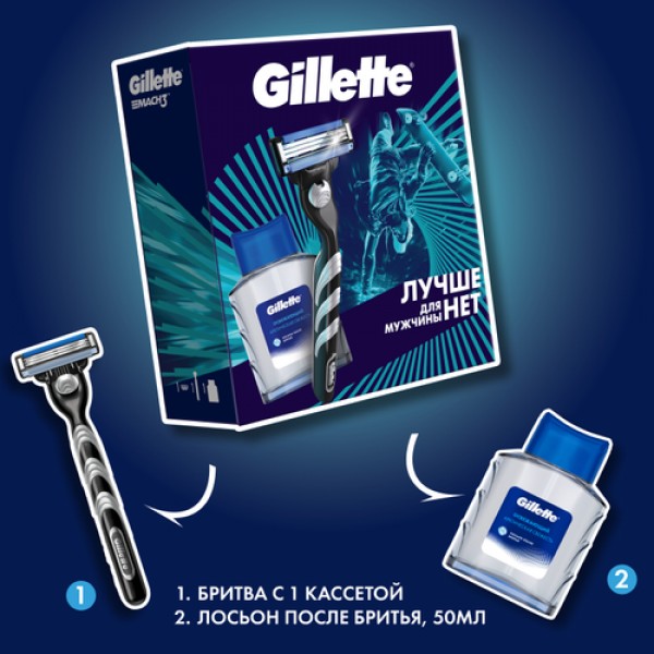 Подарочный набор Gillette Mach3 Бритва с 1 сменной кассетой + Лосьон после бритья Gillette Artic Ice, 50мл