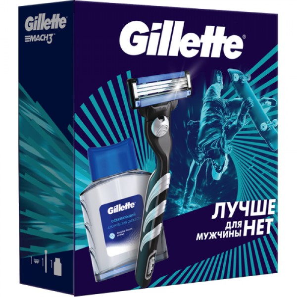 Подарочный набор Gillette Mach3 Бритва с 1 сменной кассетой + Лосьон после бритья Gillette Artic Ice, 50мл