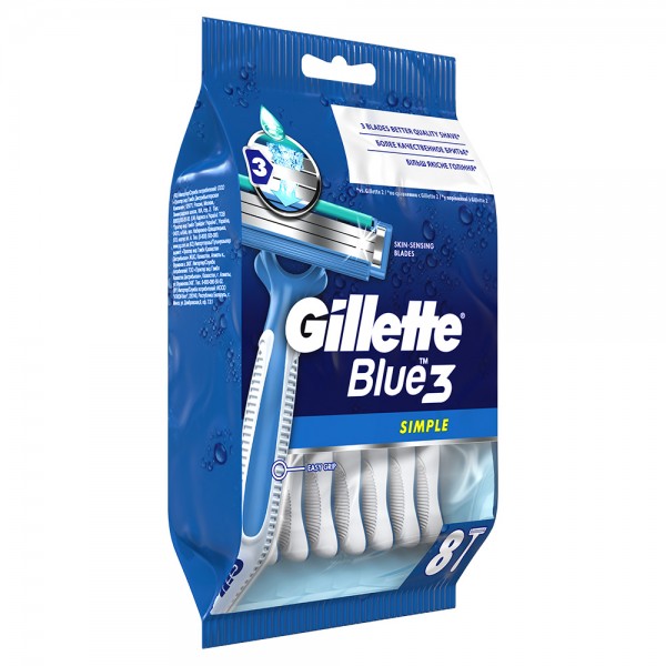 Одноразовый бритвенный станок Blue Simple 3, 8 шт